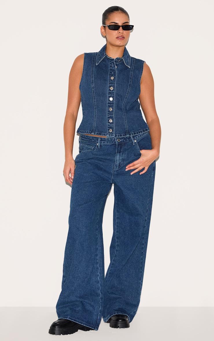 Pretty Little Thing Plus Dark Blue Denim Collar Vest