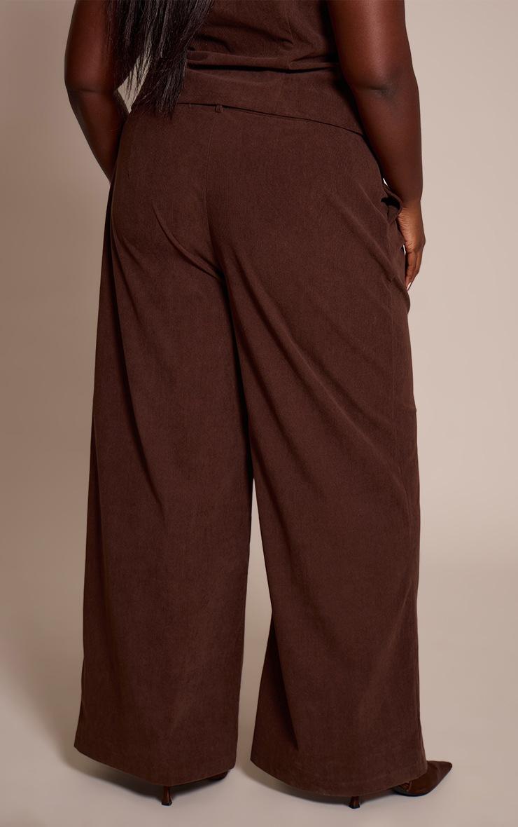 Pretty Little Thing Plus Dark Brown Cord Tailored Tie Detail Wide Leg Pants