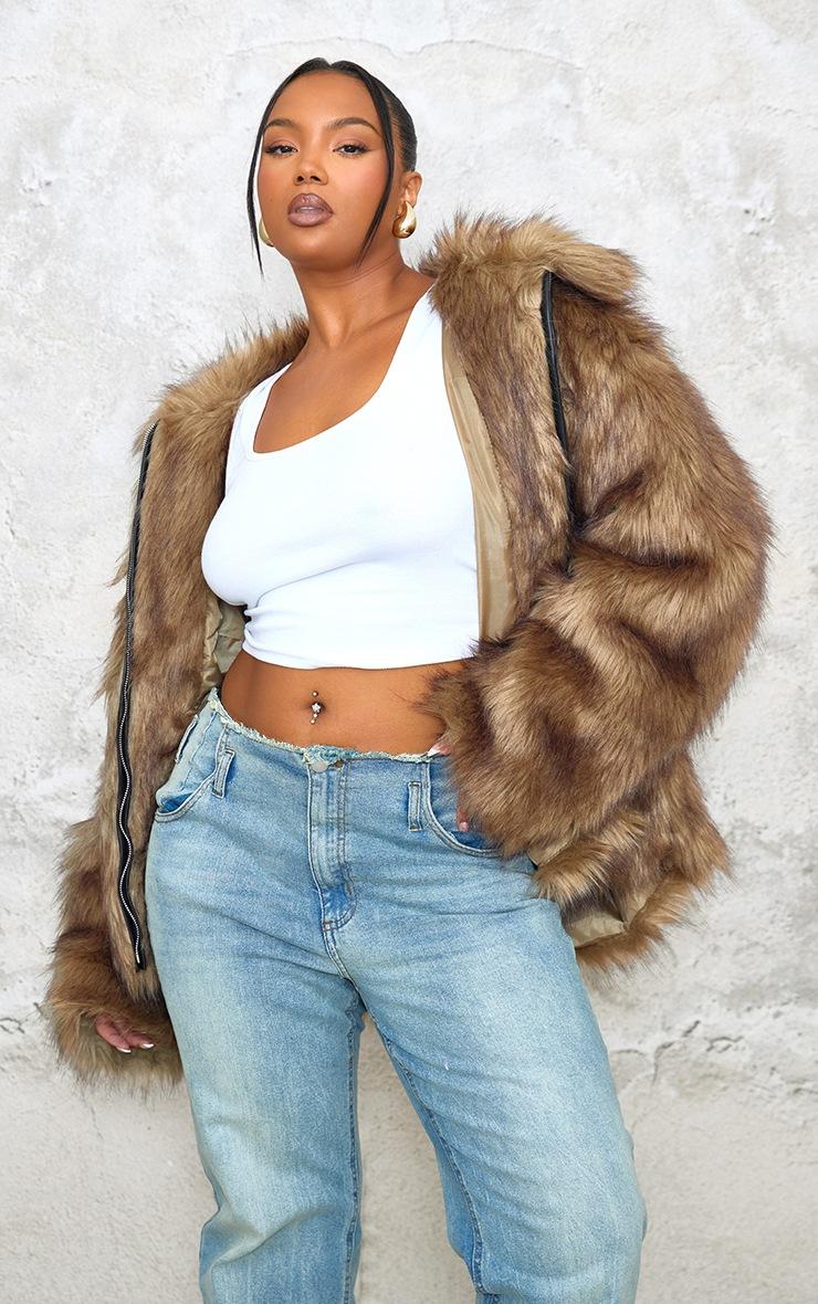 Pretty Little Thing Plus Dark Brown Faux Fur Oversized Coat
