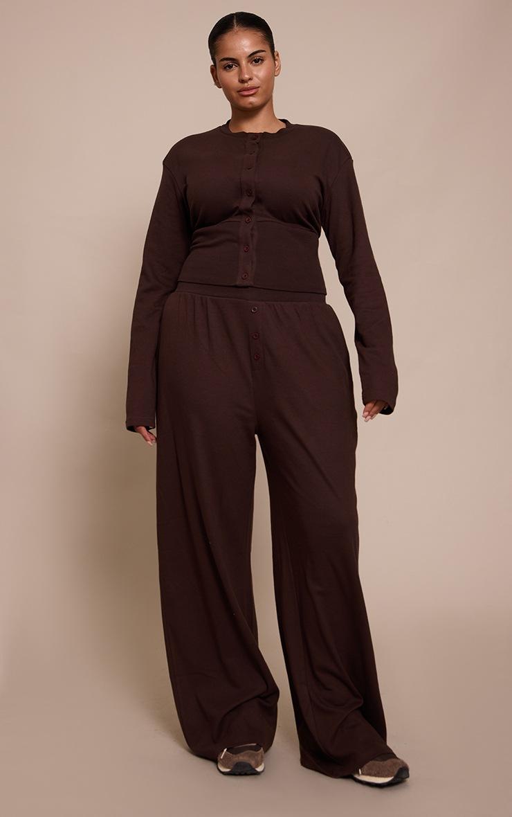 Pretty Little Thing Plus Dark Brown Super Soft Wide Leg Pants