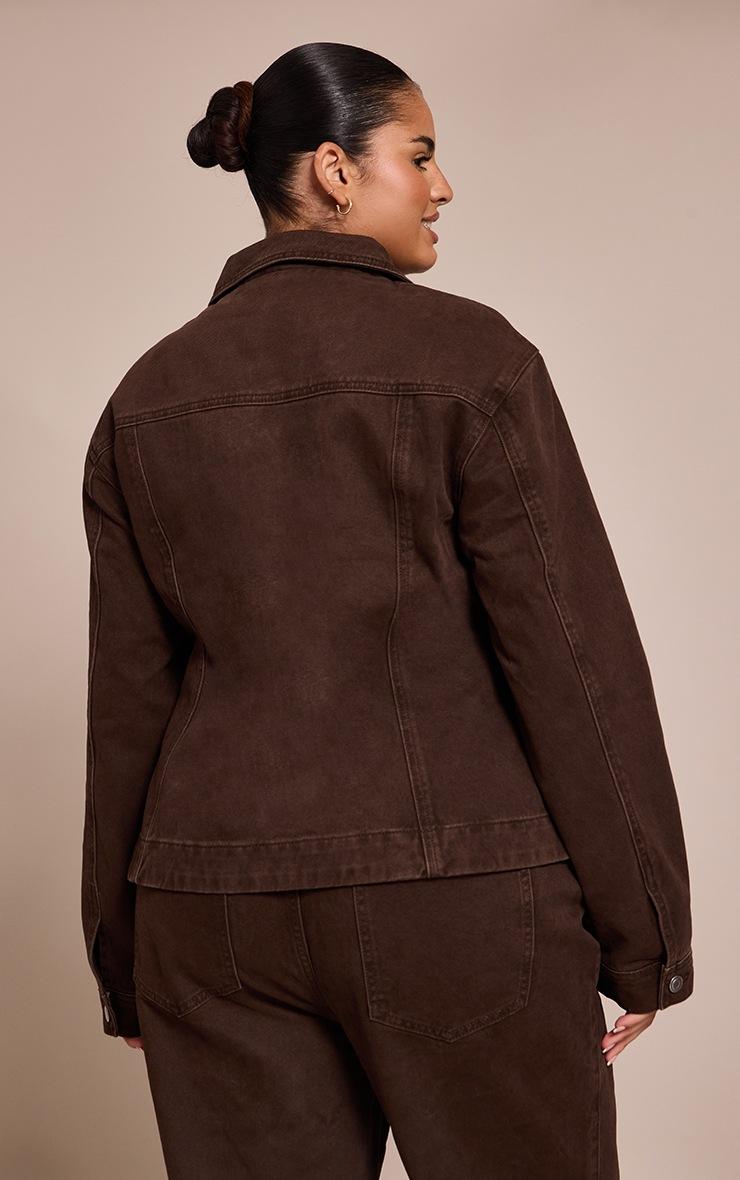 Pretty Little Thing Plus Dark Chocolate Cinched Waist Denim Blazer