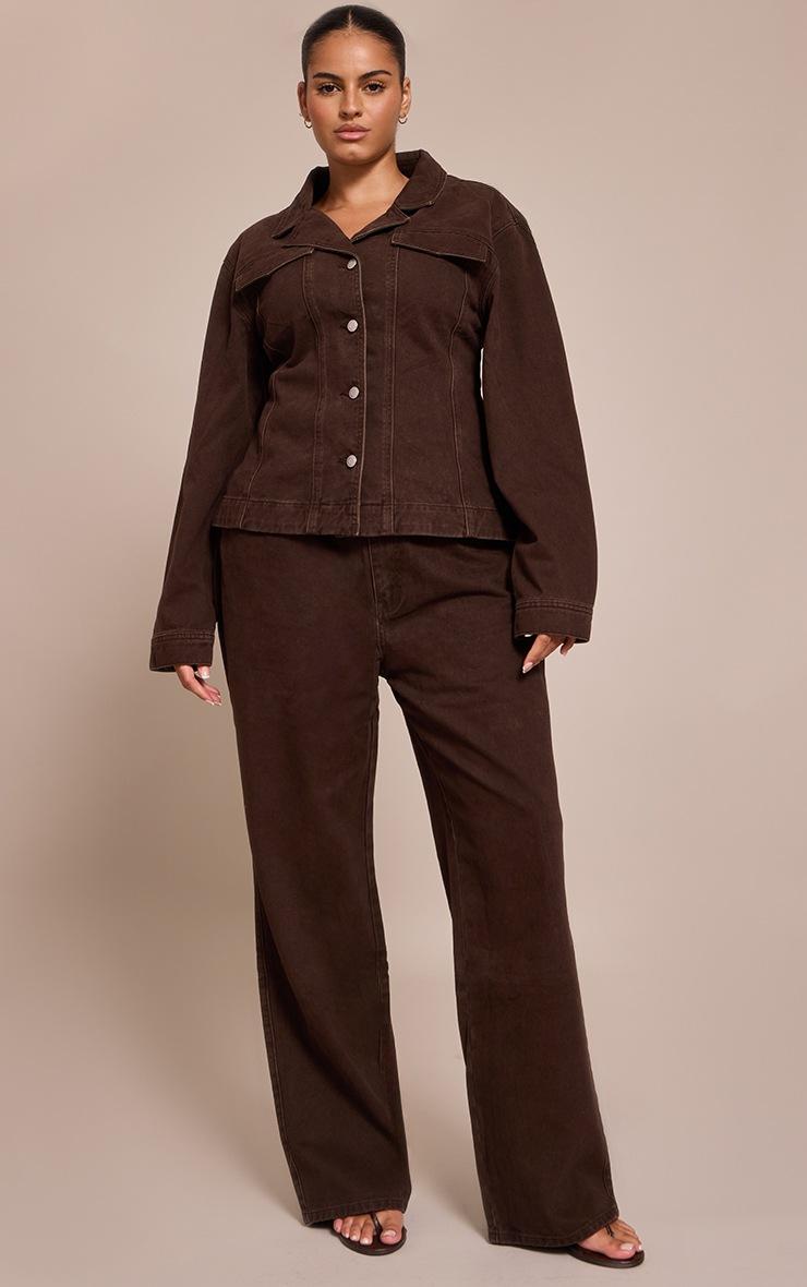 Pretty Little Thing Plus Dark Chocolate Cinched Waist Denim Blazer