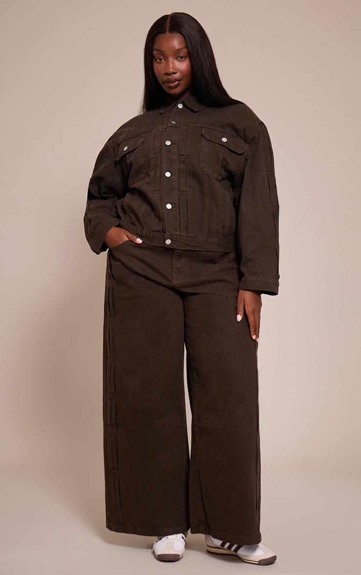 Pretty Little Thing Plus Dark Chocolate Pleat Detail Boxy Denim Jacket