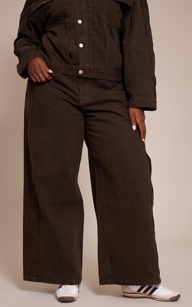 Pretty Little Thing Plus Dark Chocolate Pleat Detail Denim Jeans