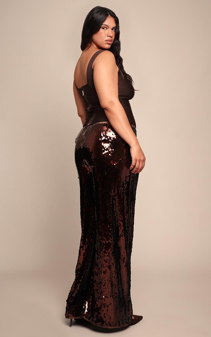 Pretty Little Thing Plus Dark Chocolate Sequin Wide Leg Floaty Pants