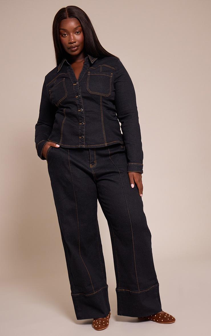 Pretty Little Thing Plus Dark Indigo Fitted Denim Shirt