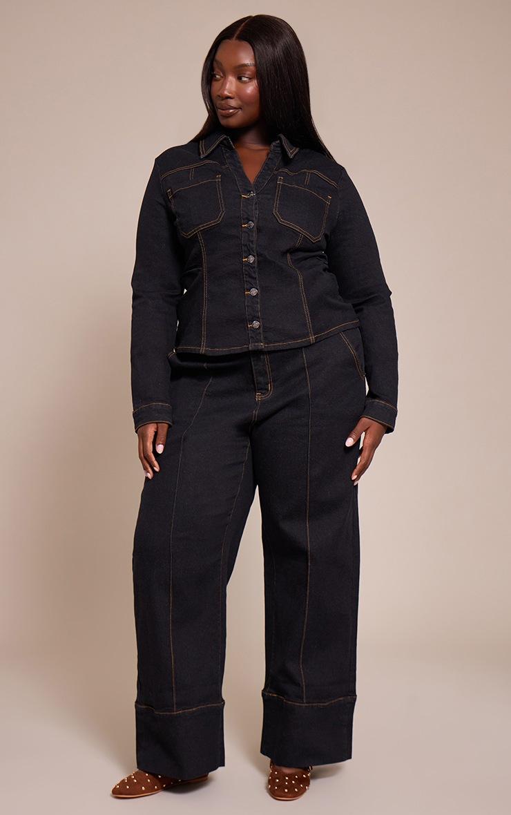 Pretty Little Thing Plus Dark Indigo Turn Up Detail Jean