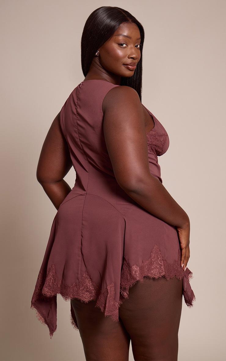 Pretty Little Thing Plus Dark Plum Lace Trim Plunge Bodycon Dress