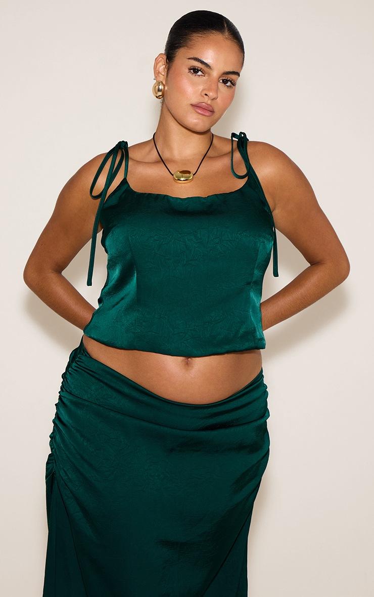 Pretty Little Thing Plus Dark Teal Satin Strappy Ruched Top
