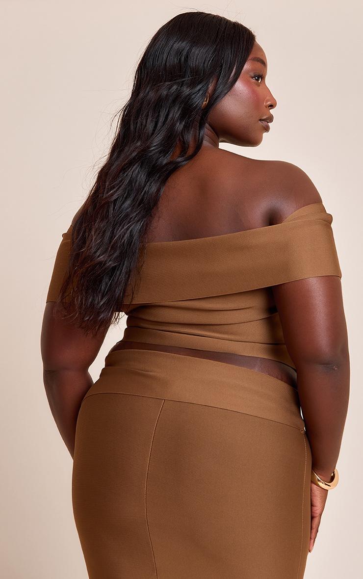 Pretty Little Thing Plus Deep Chocolate Tailored Bandage Knit Asymmetric Fold Over Top