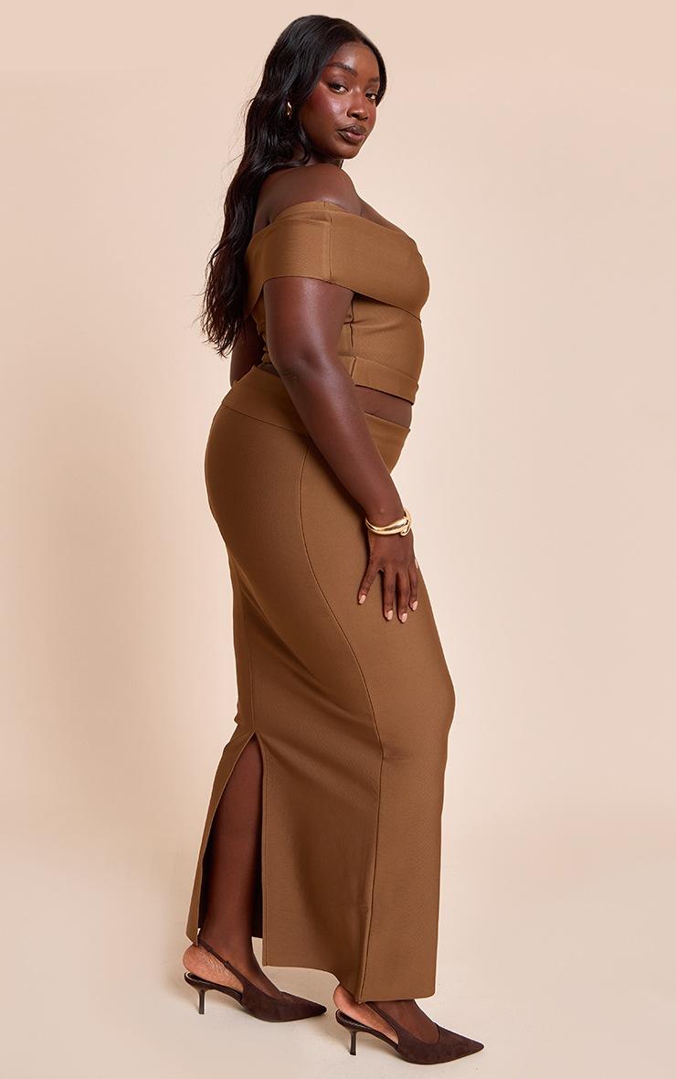 Pretty Little Thing Plus Deep Chocolate Tailored Bandage Knit Asymmetric Fold Over Top