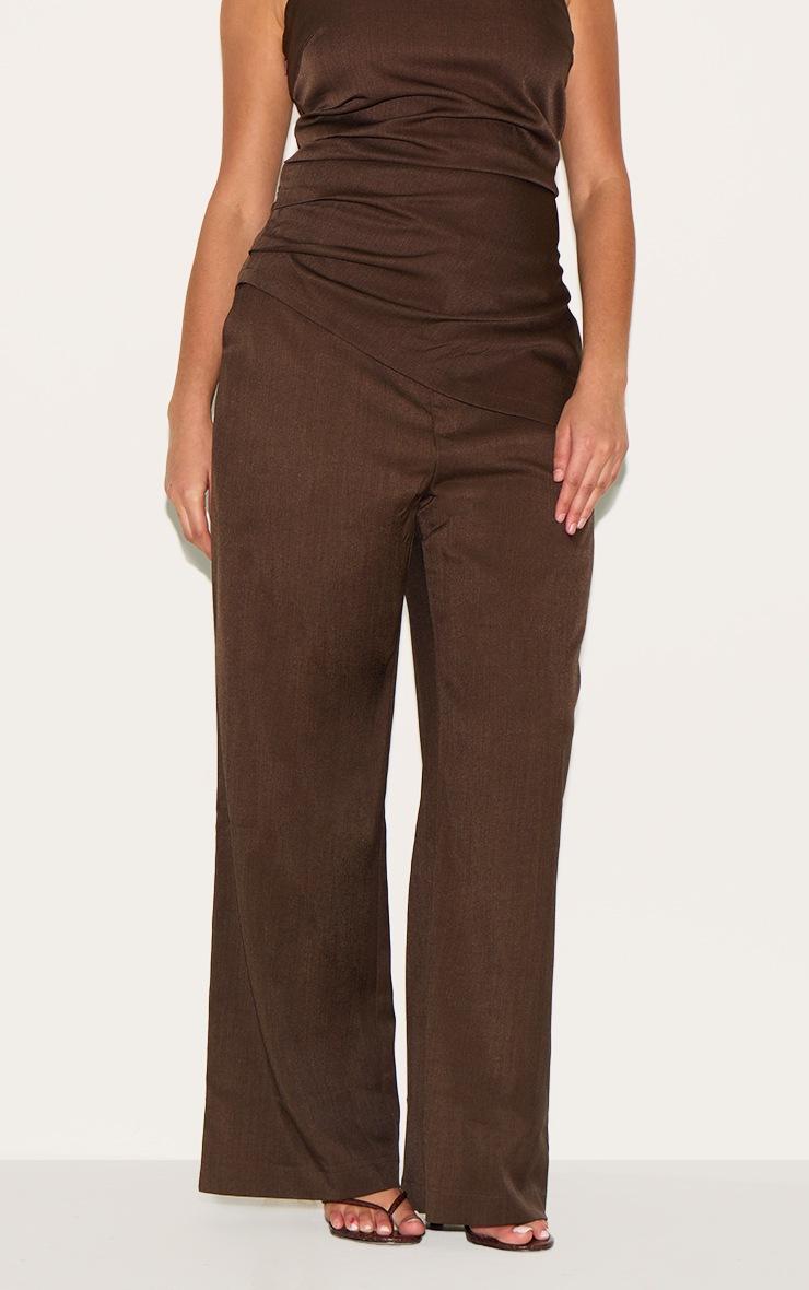 Pretty Little Thing Plus Deep Chocolate Tailored Woven Wide Leg Pants