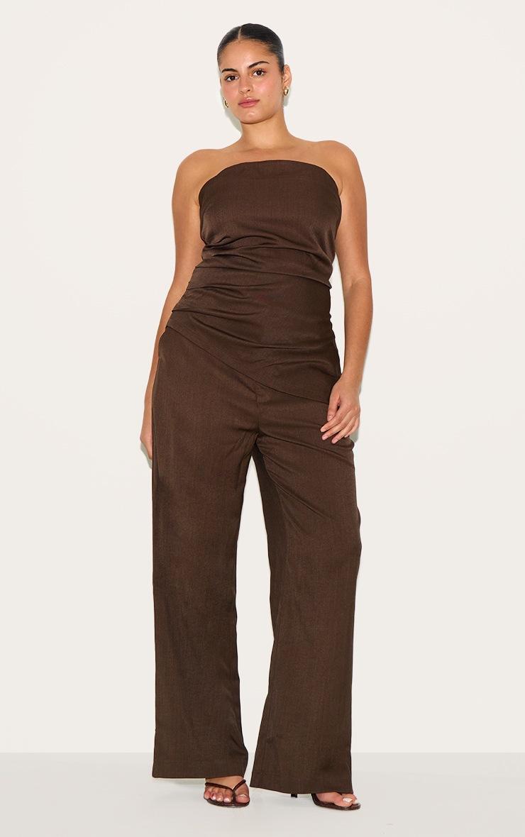 Pretty Little Thing Plus Deep Chocolate Tailored Woven Wide Leg Pants