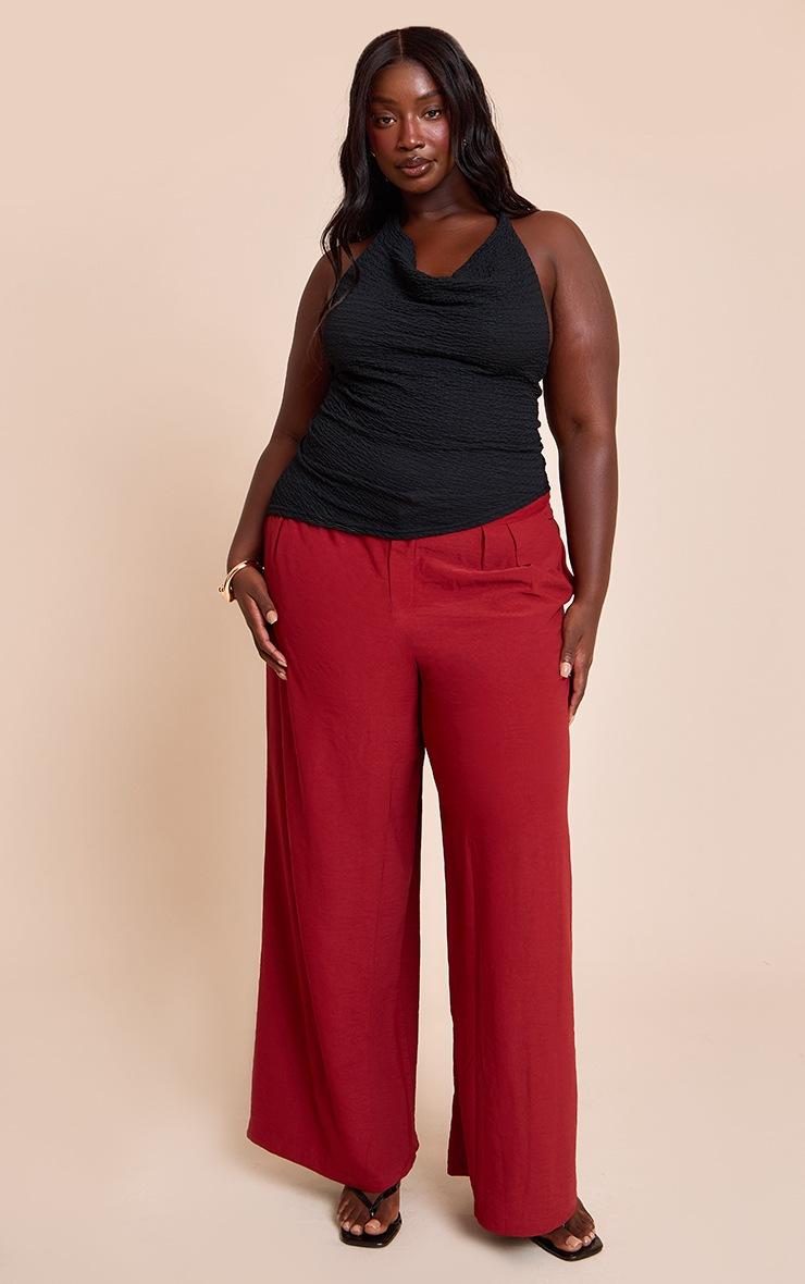 Pretty Little Thing Plus Deep Red Floaty Woven Double Pleat Wide Leg Pants