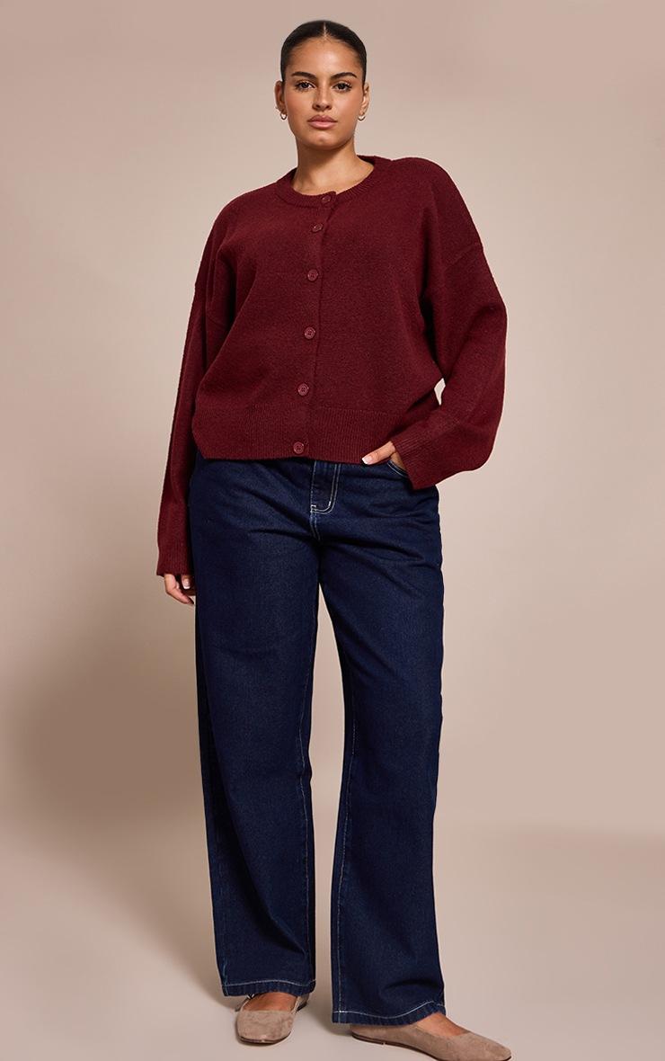 Pretty Little Thing Plus Deep Red Knit Button Through Cropped Cardigan