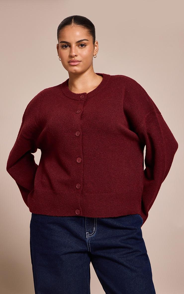 Pretty Little Thing Plus Deep Red Knit Button Through Cropped Cardigan