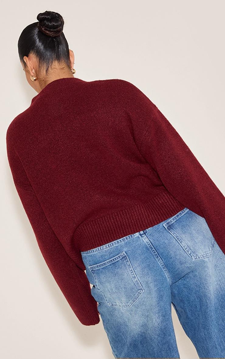 Pretty Little Thing Plus Deep Red Knit High Neck Crop Sweater