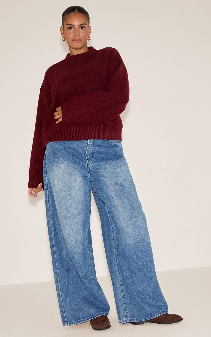 Pretty Little Thing Plus Deep Red Knit High Neck Crop Sweater
