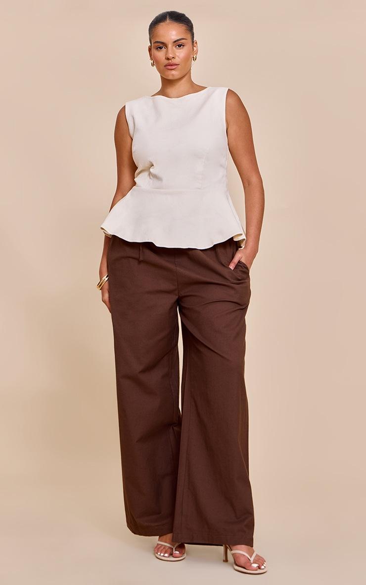 Pretty Little Thing Plus Ecru Boatneck Peplum Sleeveless Denim Top