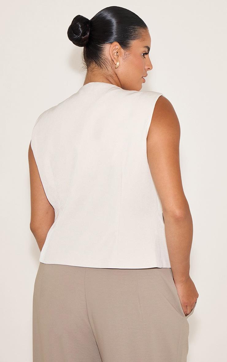 Pretty Little Thing Plus Ecru Woven Pocket Detail Plunge Vest