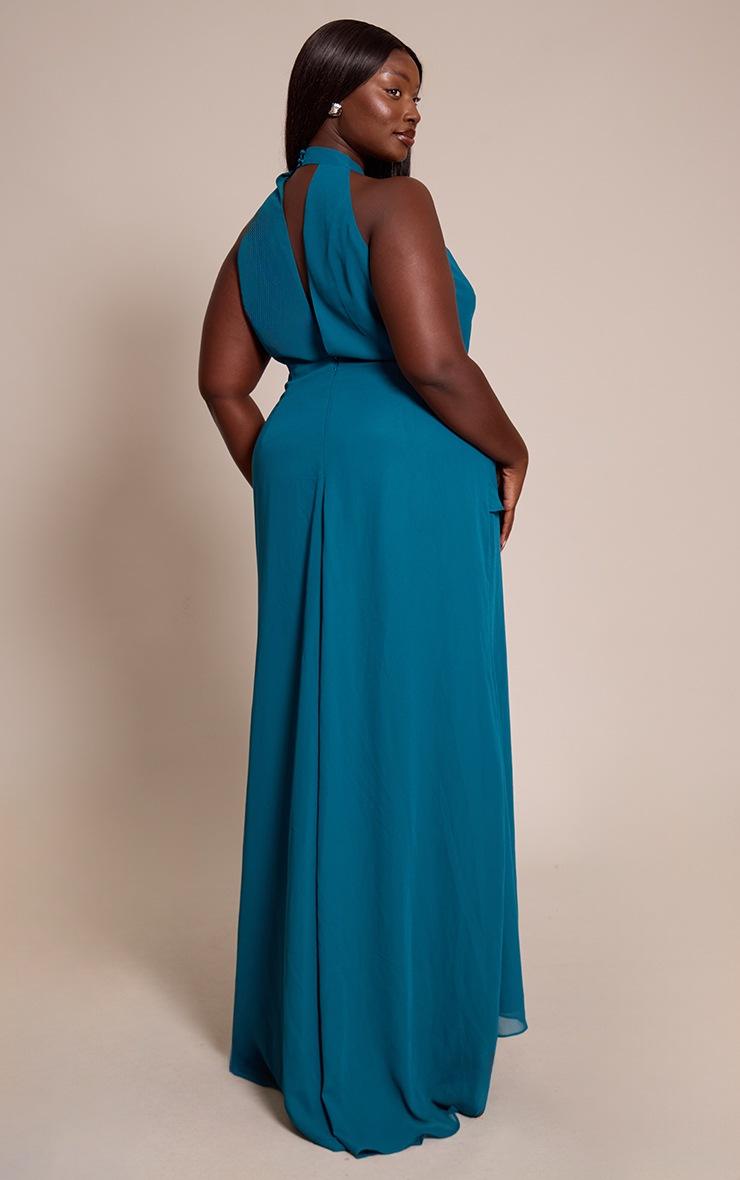 Pretty Little Thing Plus Emerald Green High Neck Chiffon Maxi Dress