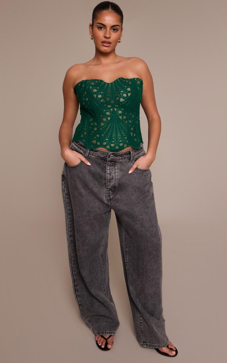 Pretty Little Thing Plus Emerald Green Textured Bandeau Sheer Floral Lace Corset