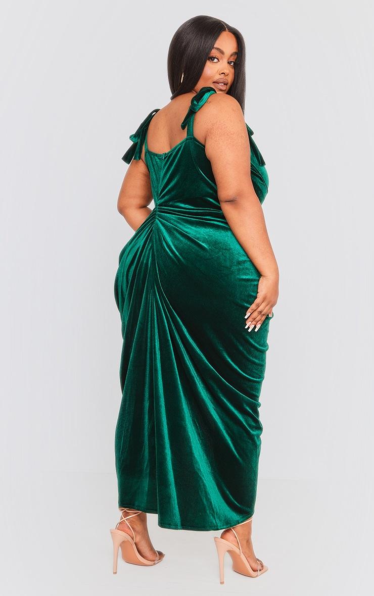 Pretty Little Thing Plus Emerald Green Velvet Underwire Detail Draped Midi Dress