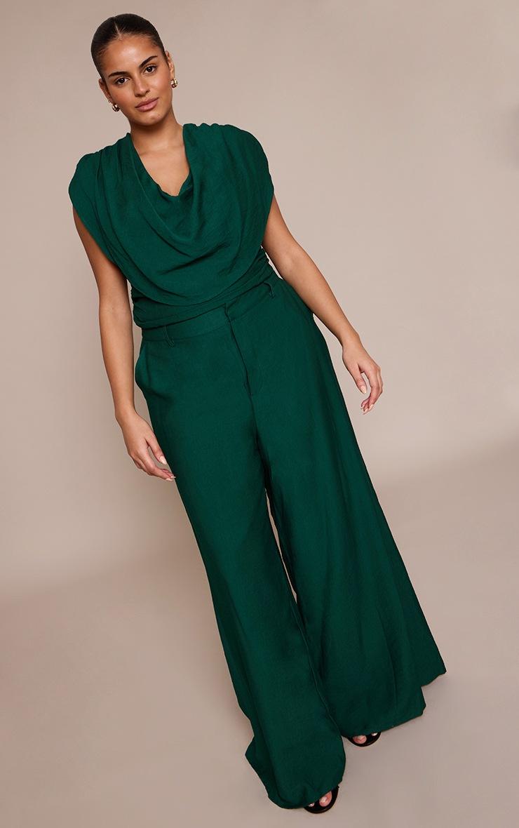 Pretty Little Thing Plus Emerald Green Woven High Waisted Wide Leg Pants