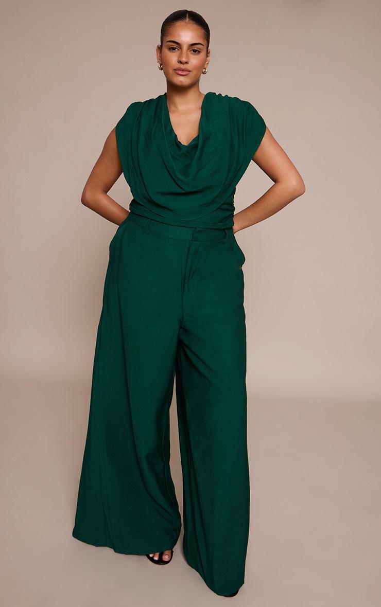Pretty Little Thing Plus Emerald Green Woven High Waisted Wide Leg Pants