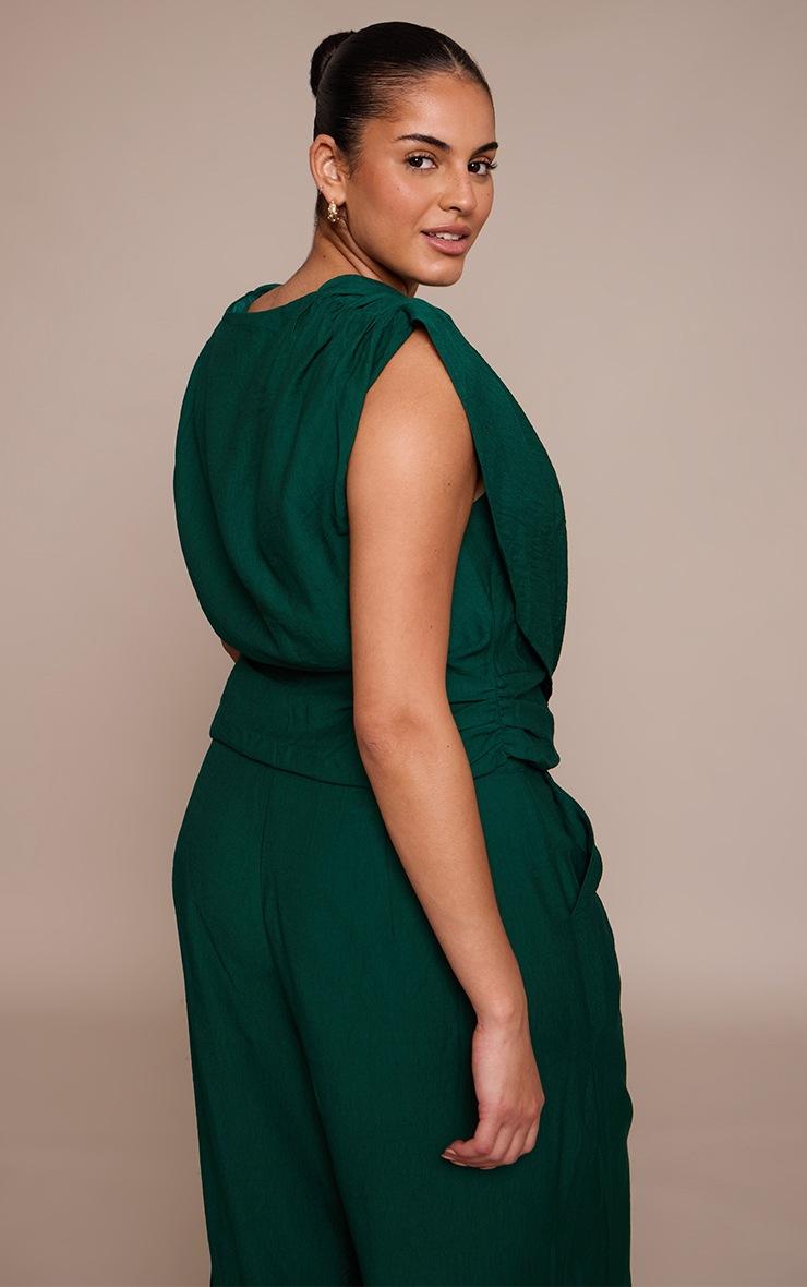 Pretty Little Thing Plus Emerald Green Woven Ruched Shoulder Cowl Neck Top