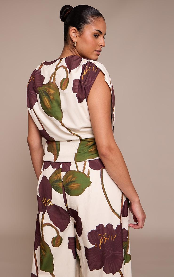 Pretty Little Thing Plus Floral Print Woven Ruched Shoulder Cowl Neck Top