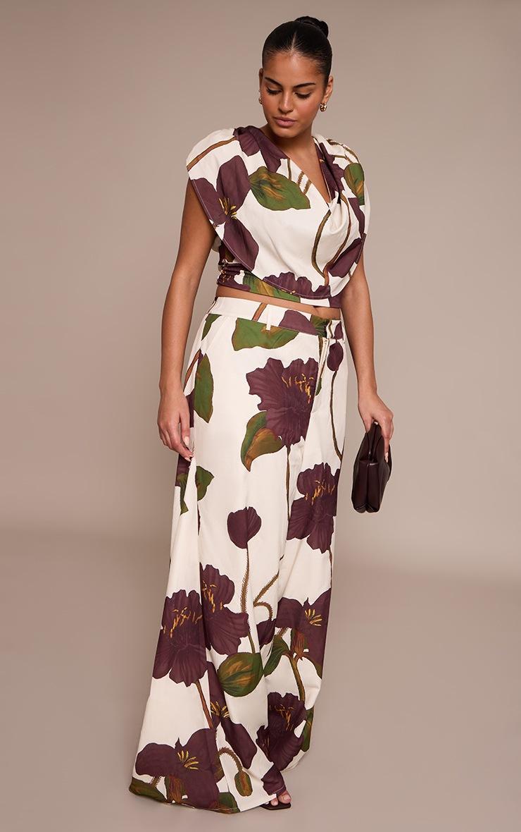 Pretty Little Thing Plus Floral Printed Woven High Waisted Wide Leg Pants