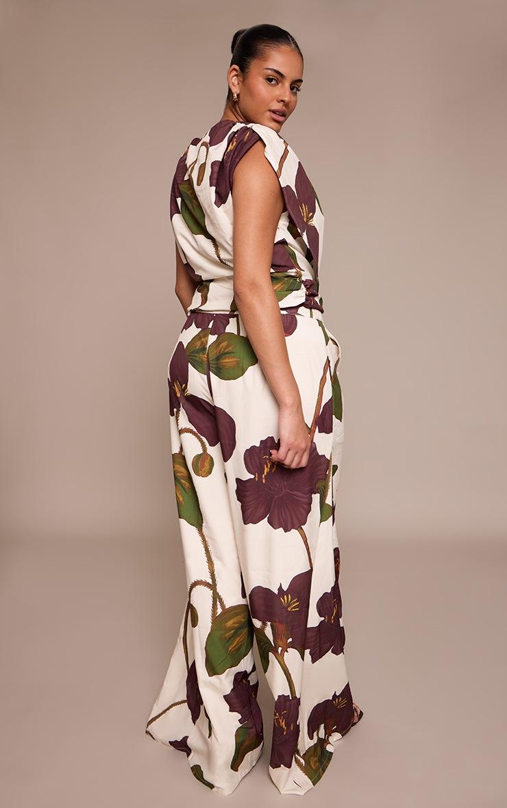 Pretty Little Thing Plus Floral Printed Woven High Waisted Wide Leg Pants