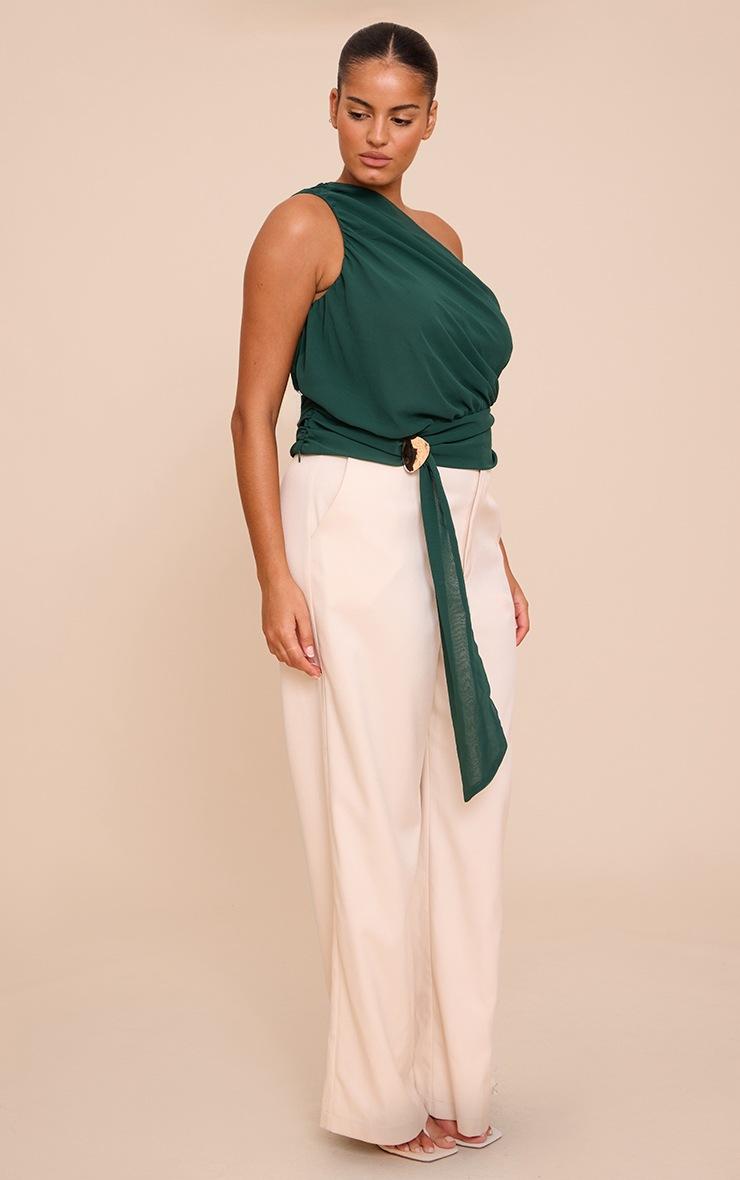 Pretty Little Thing Plus Forest Green Chiffon One Shoulder Ruched Trim Drape Top