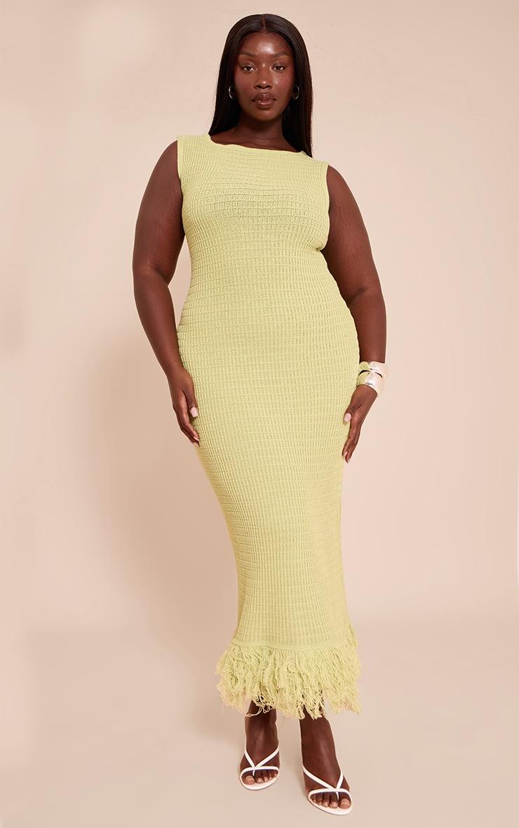 Pretty Little Thing Plus Green Loop Knit Asymmetric Maxi Dress