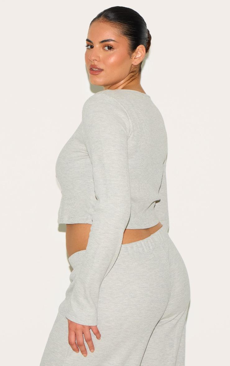 Pretty Little Thing Plus Grey Marl Asymmetrical Waffle Button Crop Top