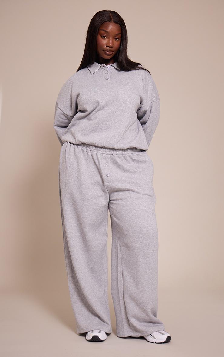 Pretty Little Thing Plus Grey Marl Button Up Long Sleeve Polo Sweatshirt