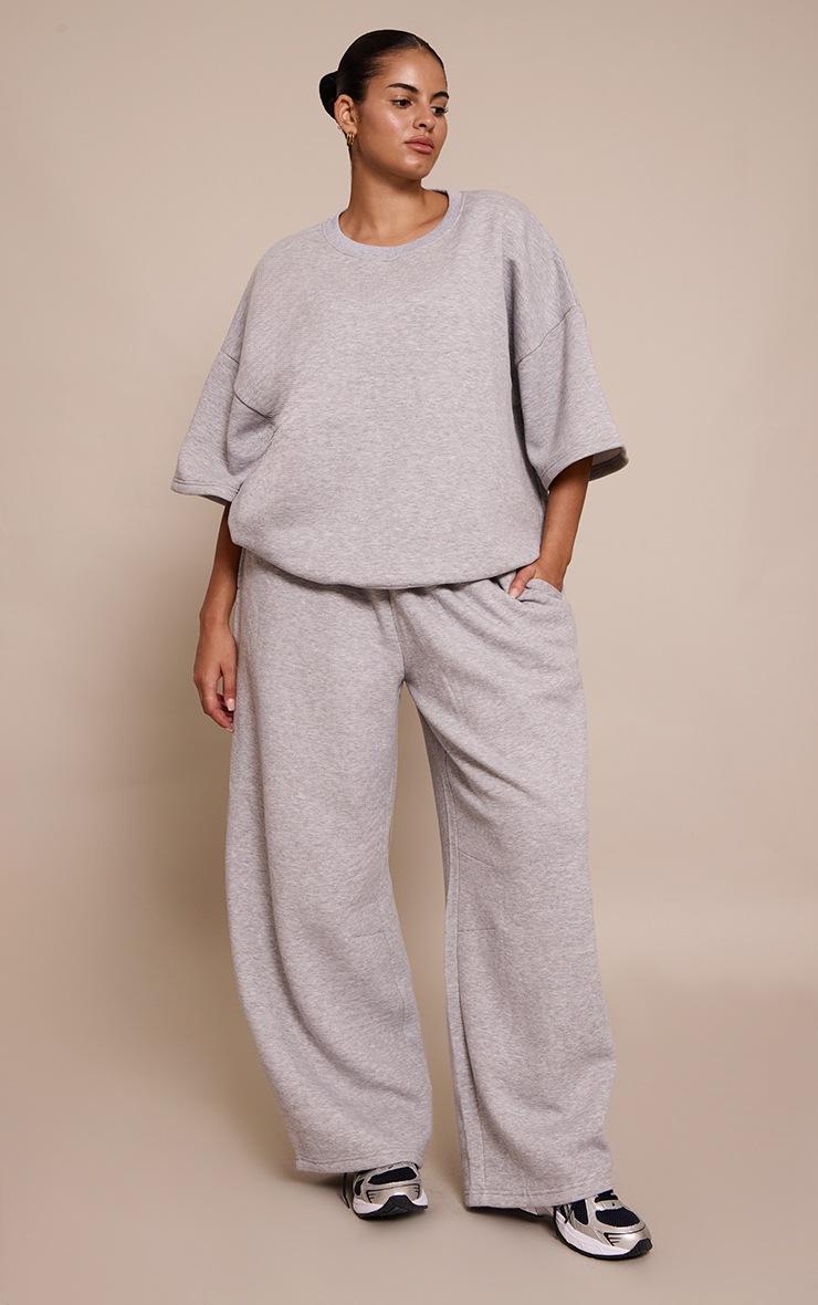 Pretty Little Thing Plus Grey Marl Oversized Drop Shoulder Sweat T-Shirt