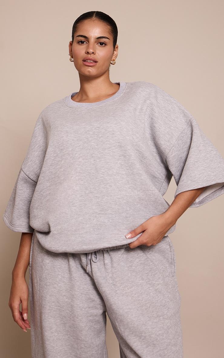 Pretty Little Thing Plus Grey Marl Oversized Drop Shoulder Sweat T-Shirt