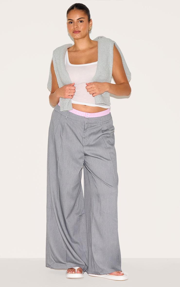 Pretty Little Thing Plus Grey Woven Contrast Stripe Boxer Detail Straight Leg Pants