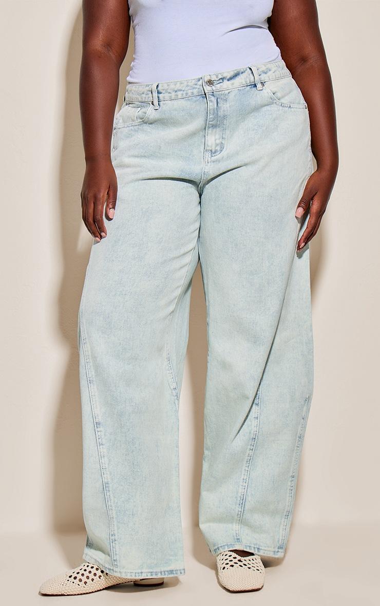 Pretty Little Thing Plus Ice Blue Seam Detail Relaxed Wide Leg Jeans