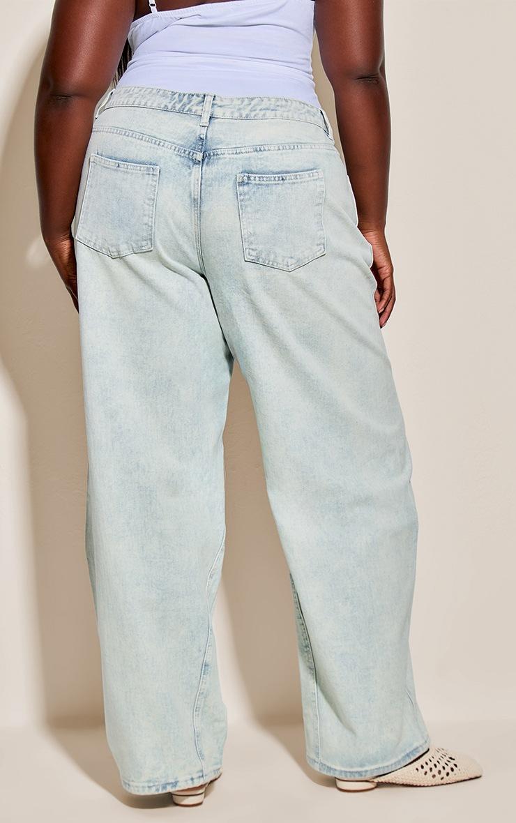 Pretty Little Thing Plus Ice Blue Seam Detail Relaxed Wide Leg Jeans