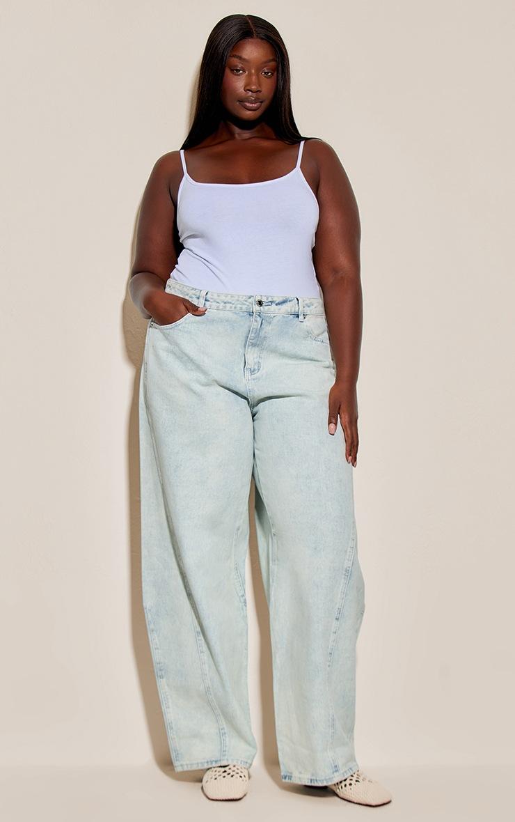 Pretty Little Thing Plus Ice Blue Seam Detail Relaxed Wide Leg Jeans