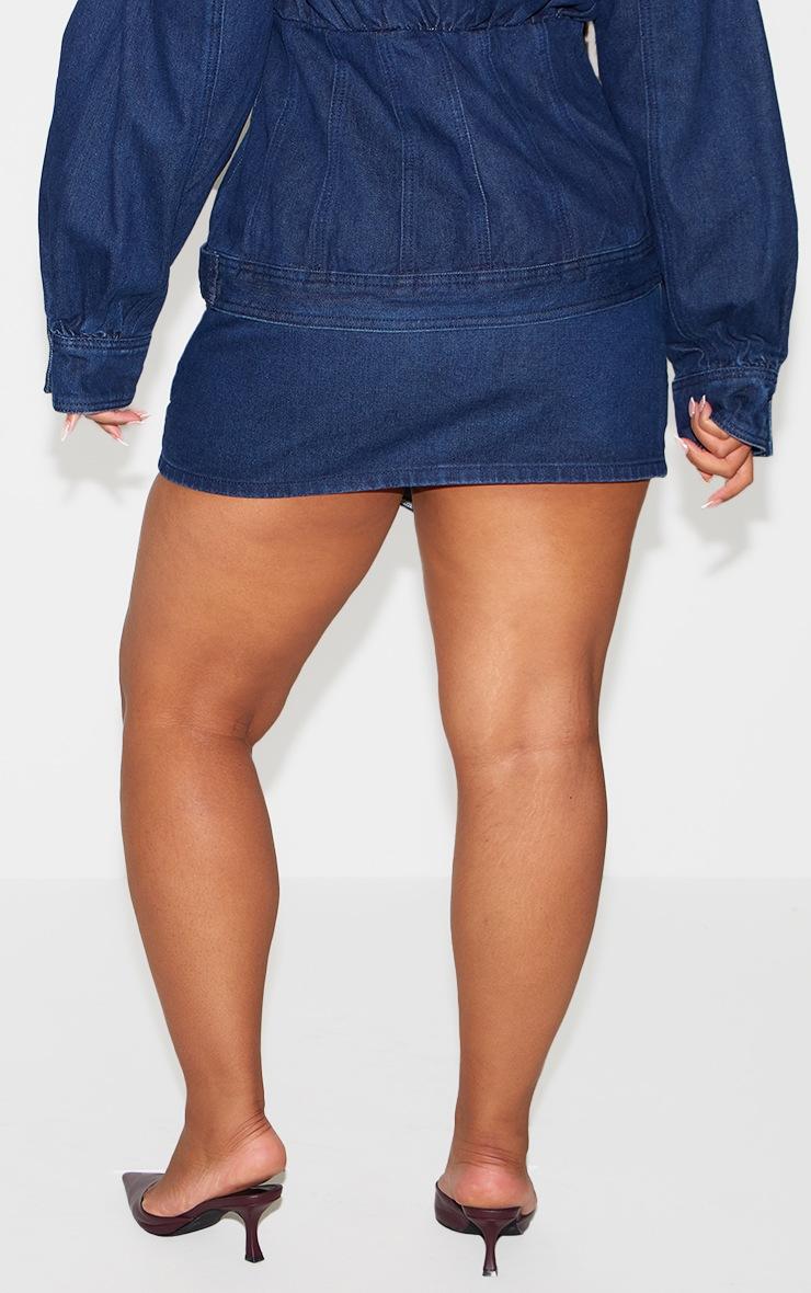 Pretty Little Thing Plus Indigo Asymmetric Layered Panel Denim Mini Skirt