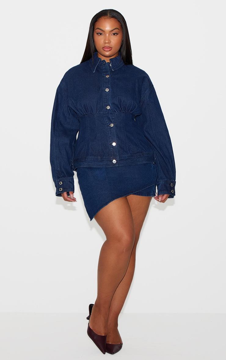 Pretty Little Thing Plus Indigo Asymmetric Layered Panel Denim Mini Skirt