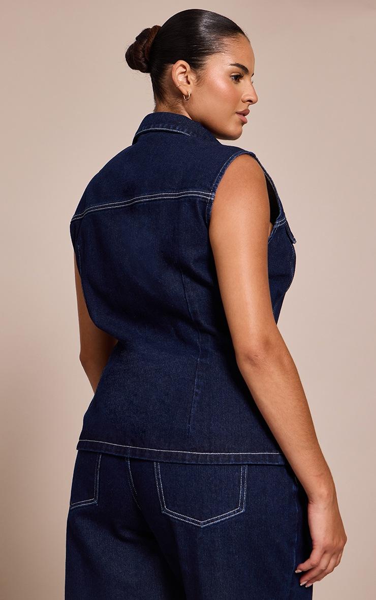 Pretty Little Thing Plus Indigo Cinched Sleeveless Denim Shirt