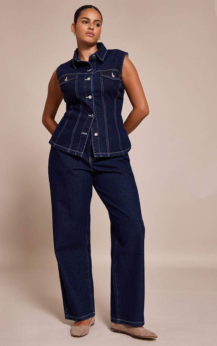 Pretty Little Thing Plus Indigo Cinched Sleeveless Denim Shirt