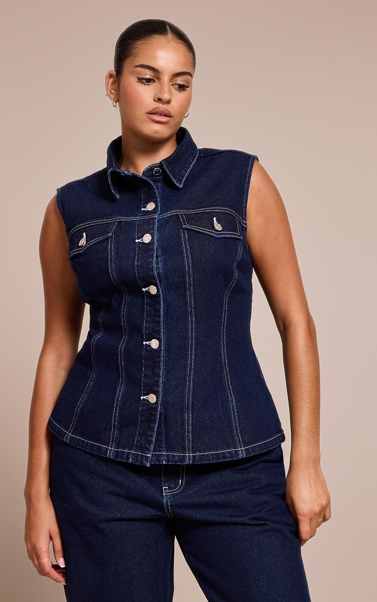 Pretty Little Thing Plus Indigo Cinched Sleeveless Denim Shirt