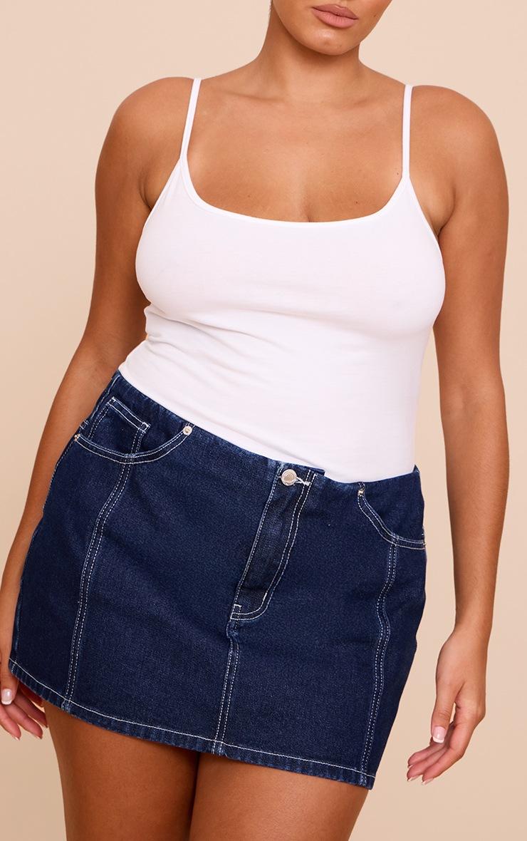 Pretty Little Thing Plus Indigo Contrast Stitch No Waistband Denim Mini Skirt
