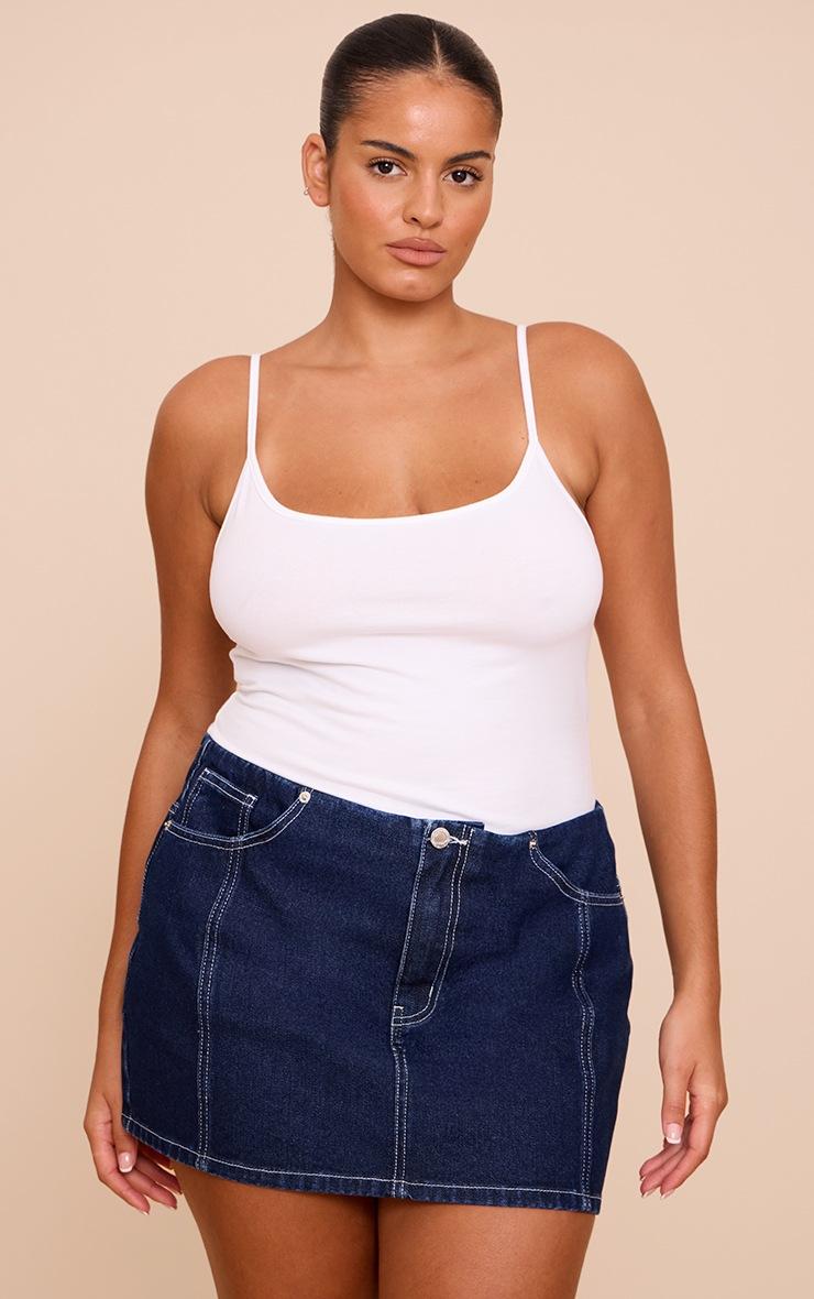 Pretty Little Thing Plus Indigo Contrast Stitch No Waistband Denim Mini Skirt
